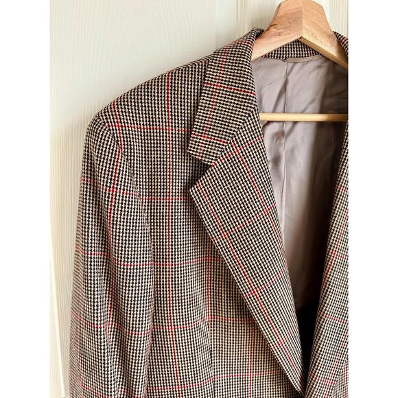 Vintage Houndstooth and Plaid Brown Men's Sport Coat Size Large | 1970's Style - Picture 2 of 10